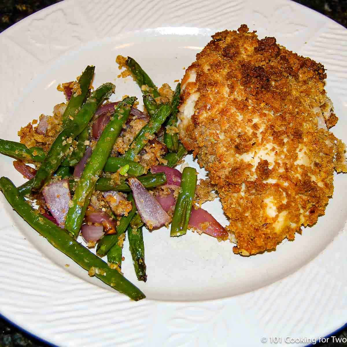 chicken cordon bleu with green beans.