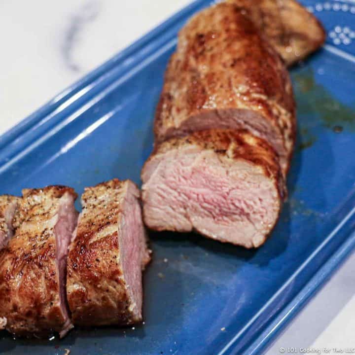 Pork Tenderloin on blue plate