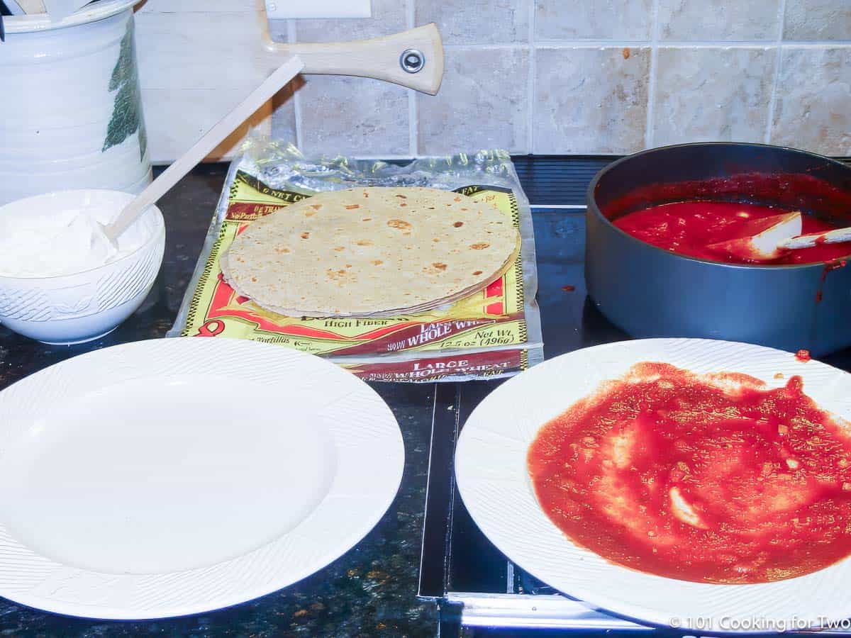 setup to create enchiladas.
