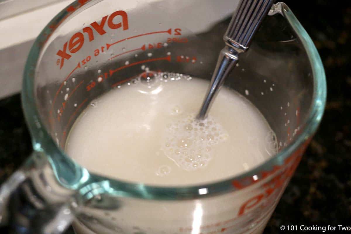 yeast proofing in mixing bowl.