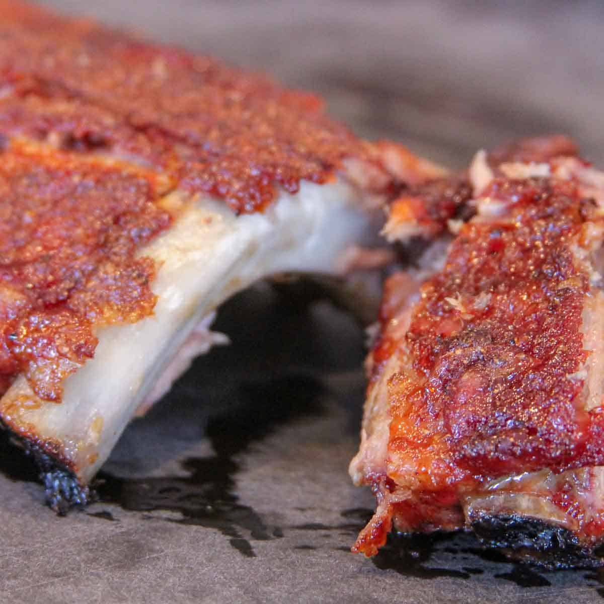closeup of cooked ribs.