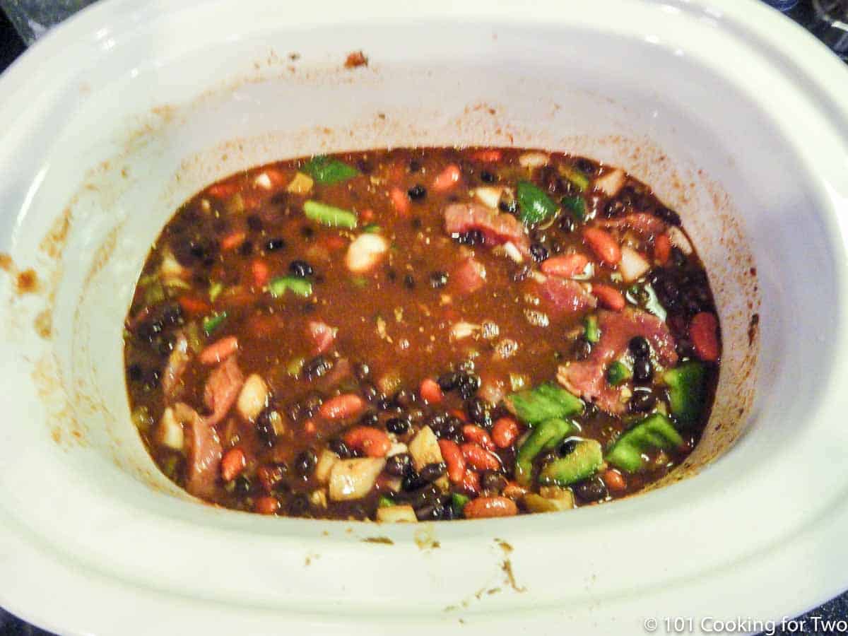 chili ingredients in crock pot