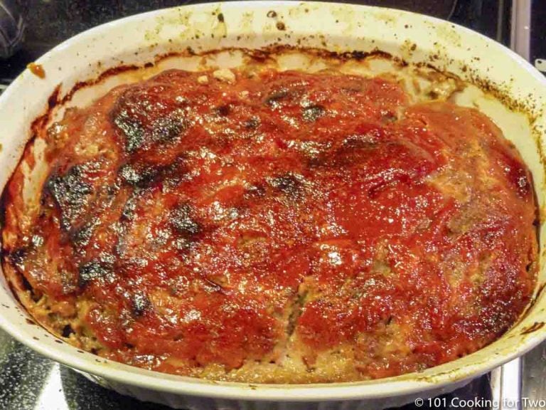 cooked meatloaf in dish