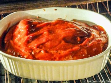 meatloaf with topping in oven
