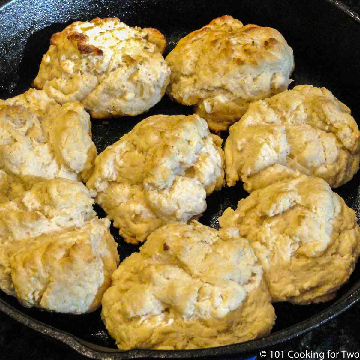 Grilled Biscuits in cast iron pan.