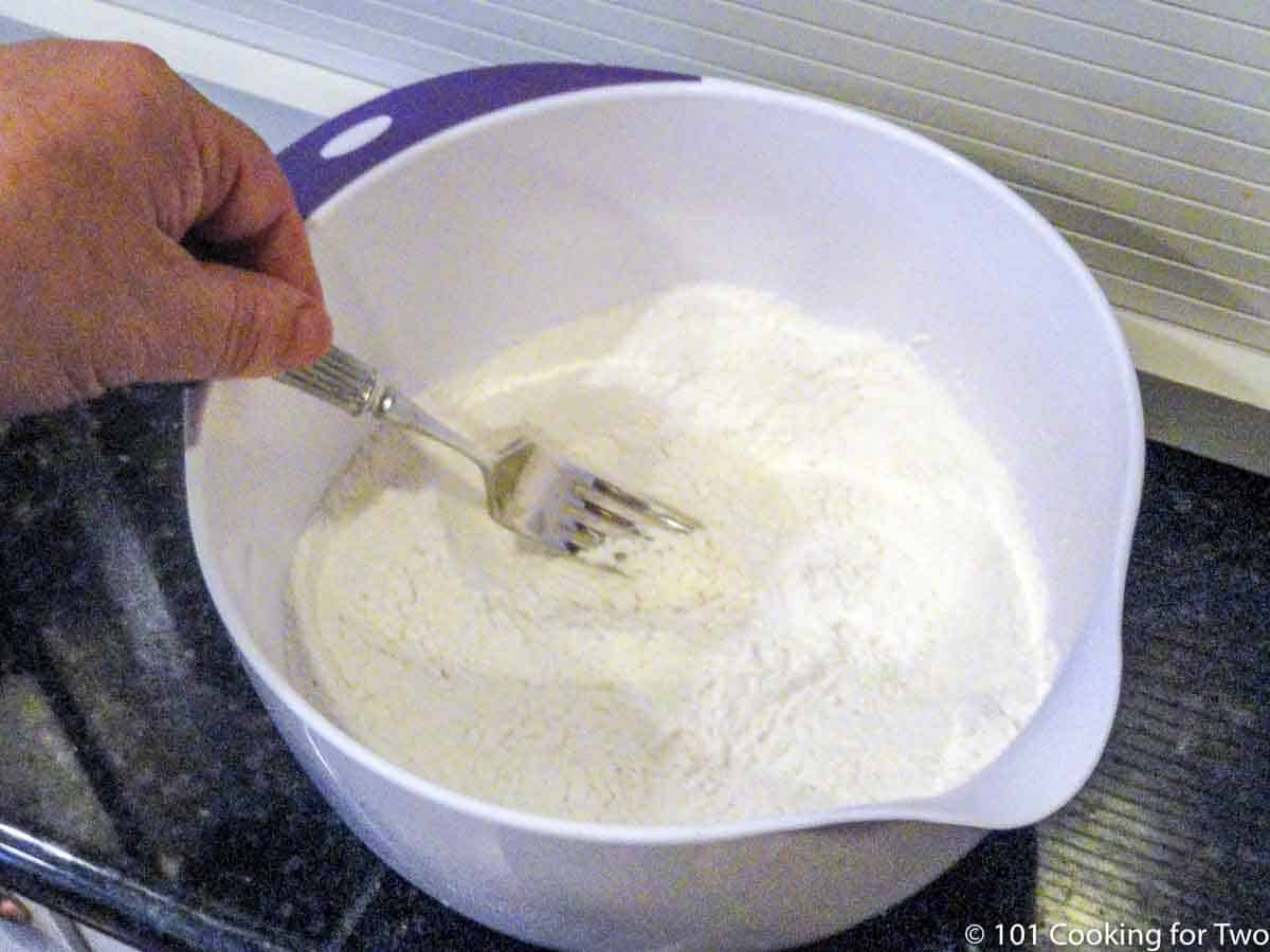 cutting butter into flour mixture.