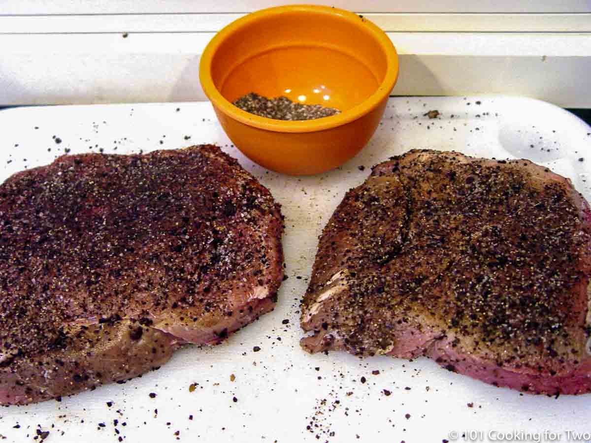 coffee rubbed steak on board