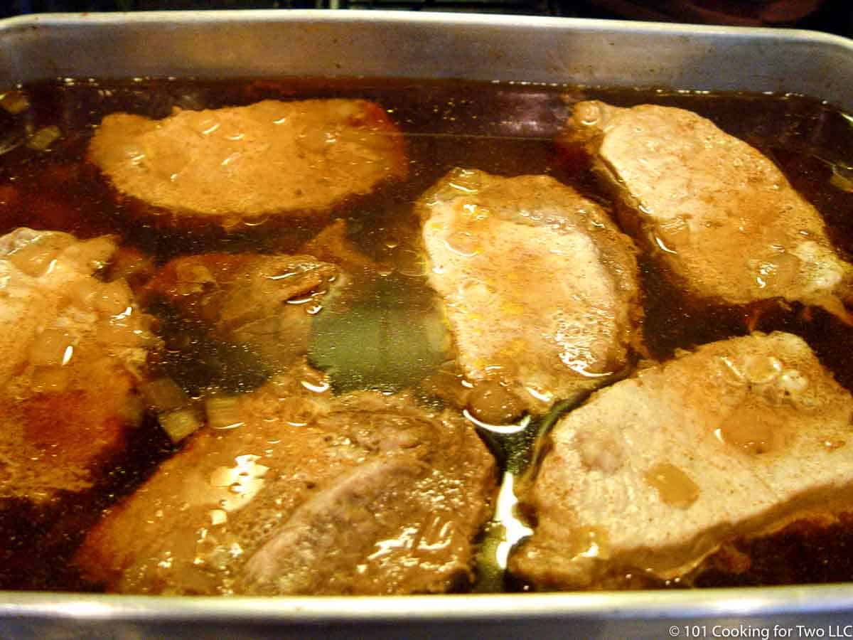 cooked pork loin in brasing solution