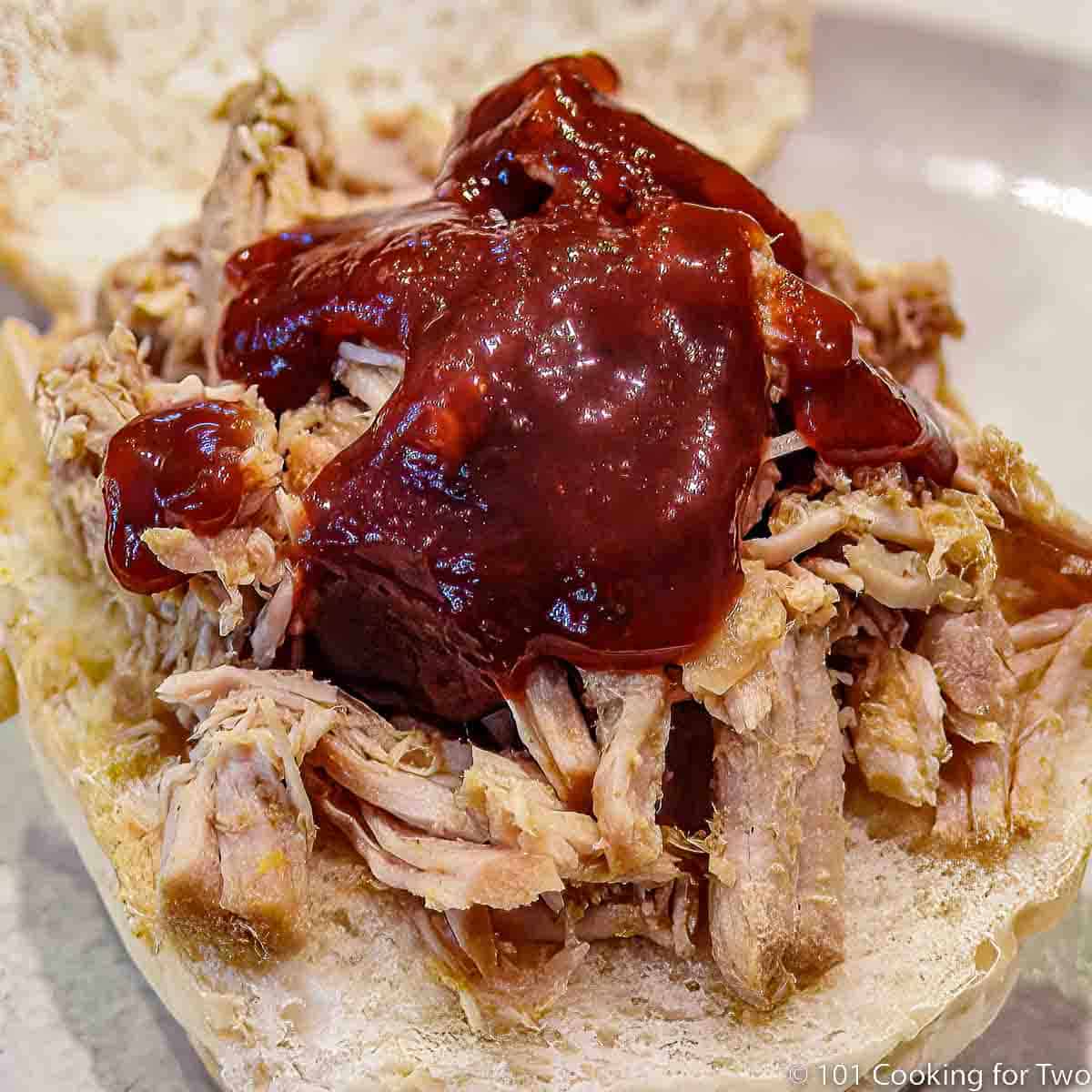 shredded pork loin on bun