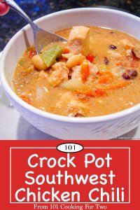 Graphic for Pinterest of Southwest Chicken Chili