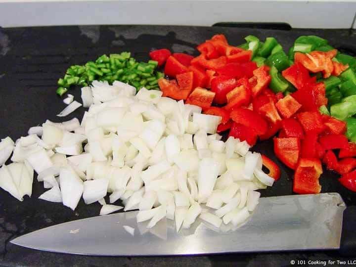 chopped veggies on board