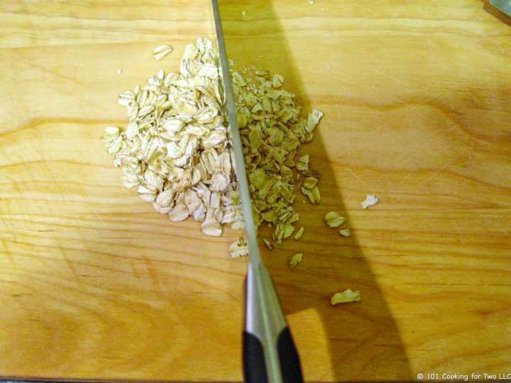 chopping oats for topping.