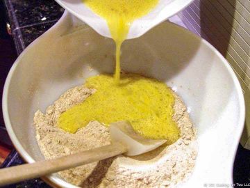 mix wet into dry ingredients