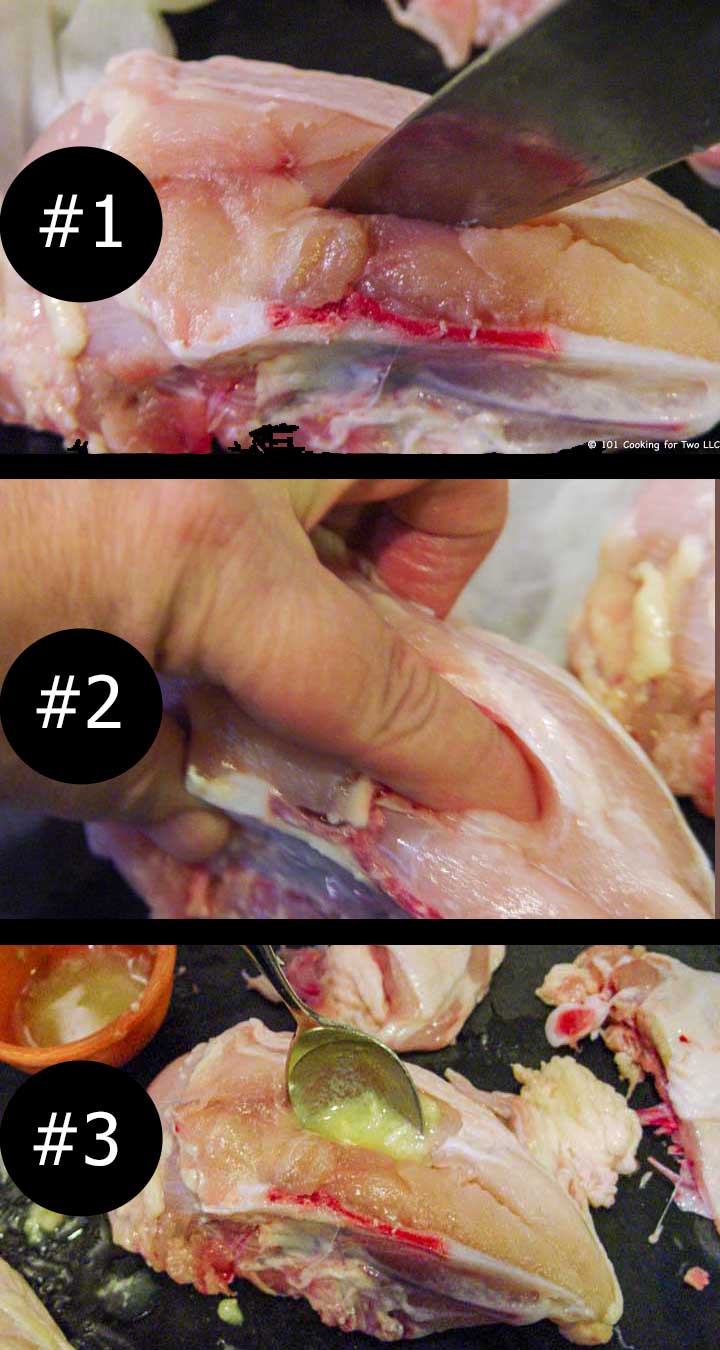stuffing chicken breast-cutting a slit, expanding the pocket and adding the stuffing.