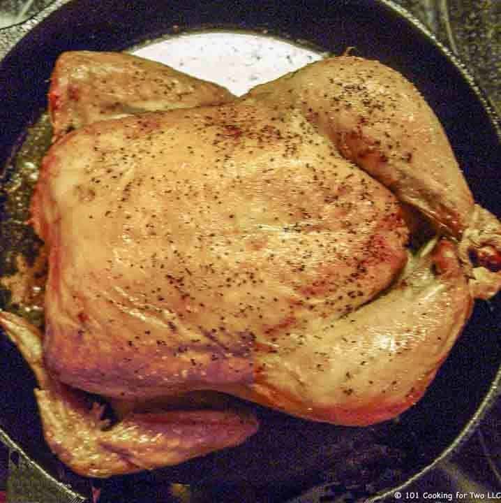 roasted whole chicken in pan
