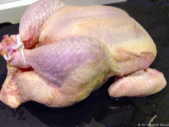 whole chicken with tied legs