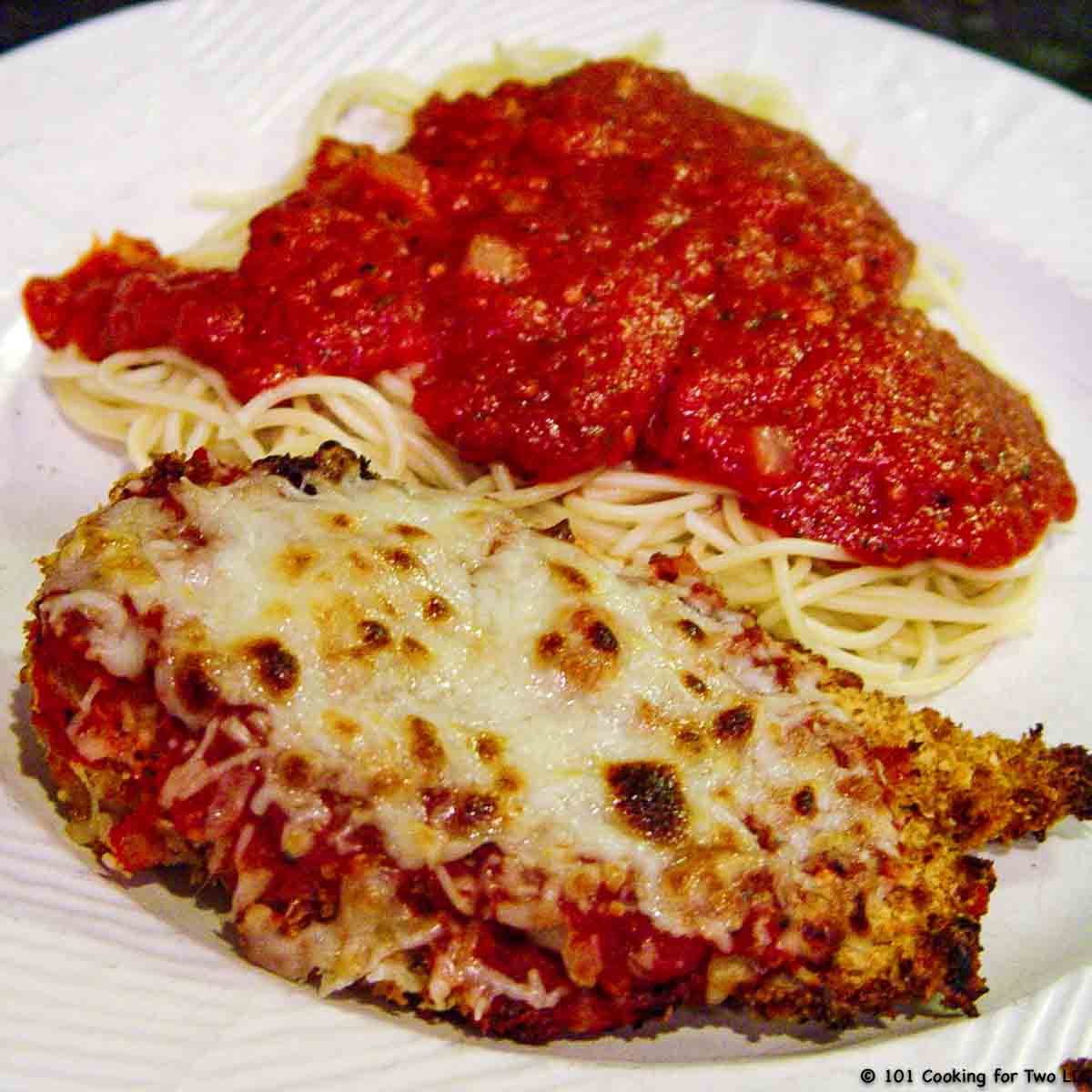 Chicken Parmesan on a plate.
