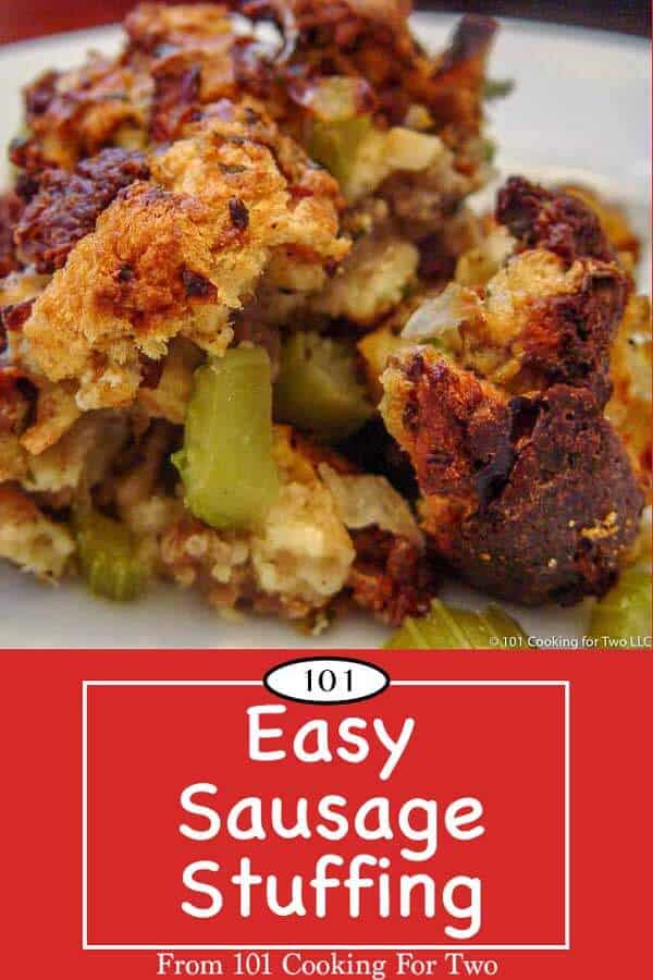The classic Thanksgiving side dish of Sausage Stuffing is only a few steps away with these easy to follow step by step photo instructions. Make it ahead and pop it in the oven while you cook the turkey, #Stuffing #Dressing #SausageDressing #SausageStuffing #TurkeyStuffing #TurkeyDressing
