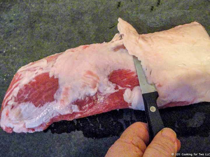 trimming fat pad off boneless ribs