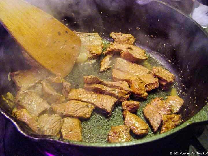 browning beef in cast iron skillet
