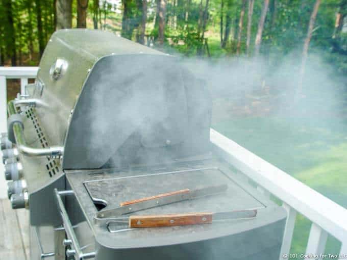 a smoking gas grill