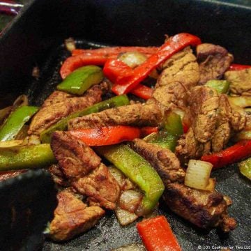 pork fajita on griddle