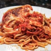baked chicken spaghetti on plate