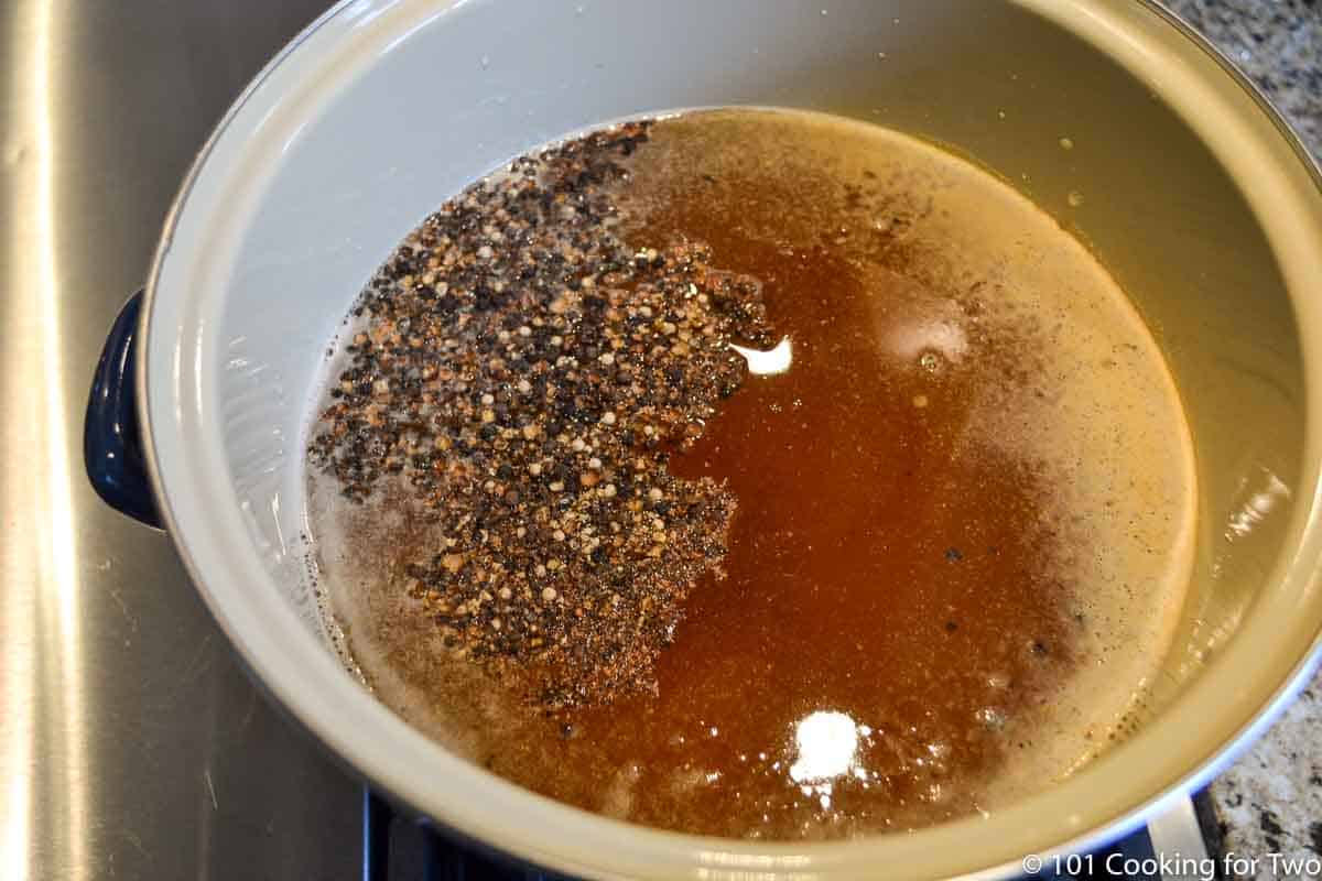 brine ingrediients in a stock pot.