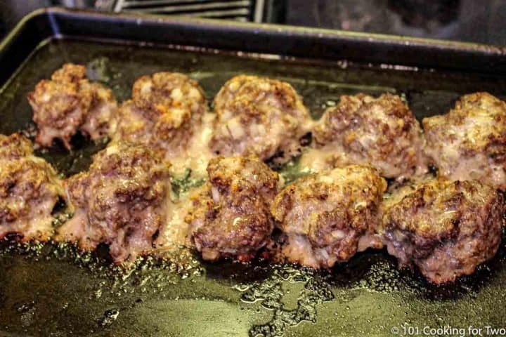 cooked meatballs on a tray