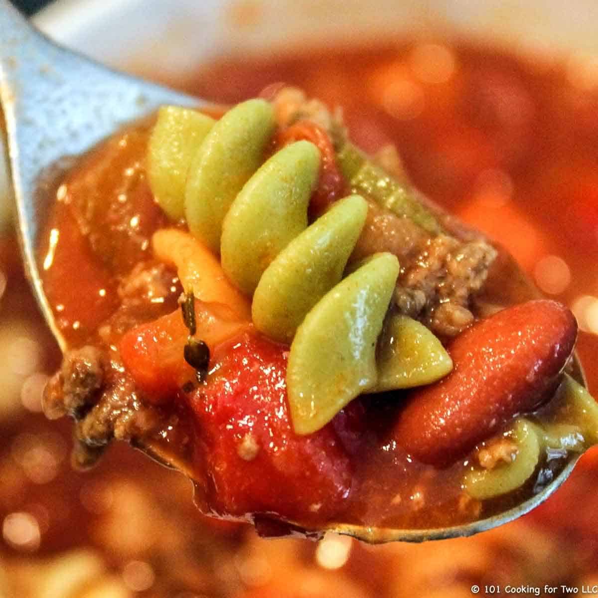 Pasta e Fagioli Soup in spoon