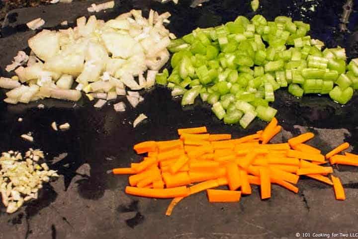 chopped veggies on board