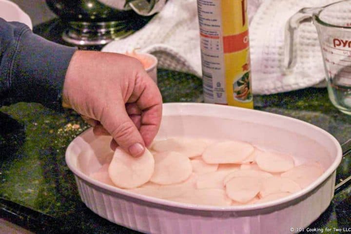 layer potatoes into dish
