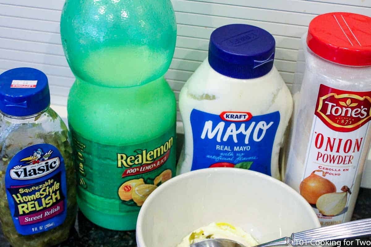 mayo with lemon juice and rellish.