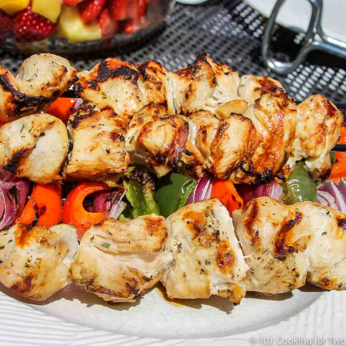 chicken kabobs cooked on plate