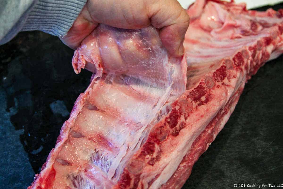 removing lining from inside of ribs.