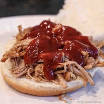 Shredded pork tenderloin on bun