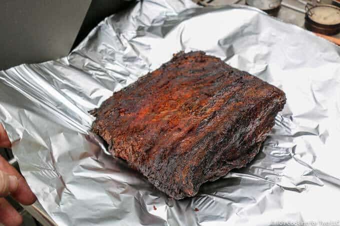 cooked brisket on foil