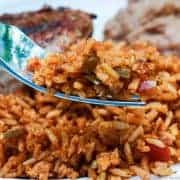 Mexican rice on a fork