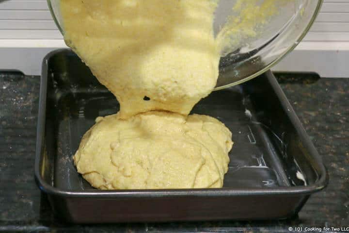 pouring dough into pan