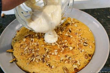pancake on plate with frosting going on