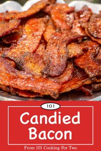 graphic for Pinterest of candied bacon
