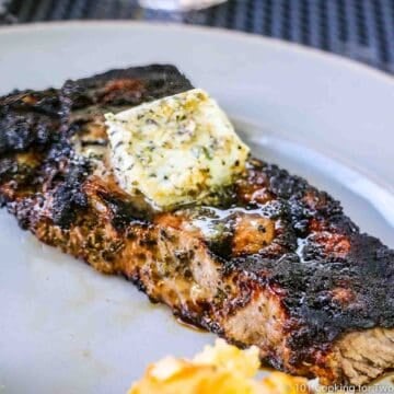 Blue Cheese Compound Butter on a strip steak