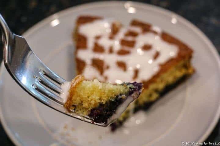 Blueberry cake on a fork