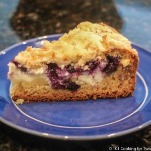 Blueberry Cream Cheese Coffee Cake on a blue plate