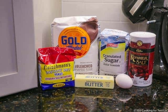 image of ingredients for dinner rolls.