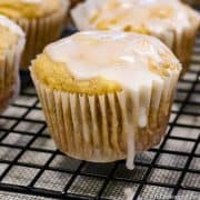 Image of Apple Fritter Muffins on cooling rack with Glaze