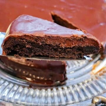 Closeup image of Flourless Chocolate Cake on a spatula
