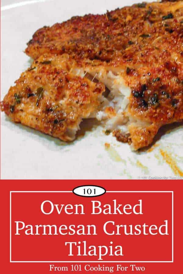 This easy oven baked Parmesan crusted tilapia is just wonderful with a crispy flavorful Parmesan crust from only a few everyday ingredients. #Tilapia #BakedTilapia #ParmesanCrustedTilapia #BakedFish