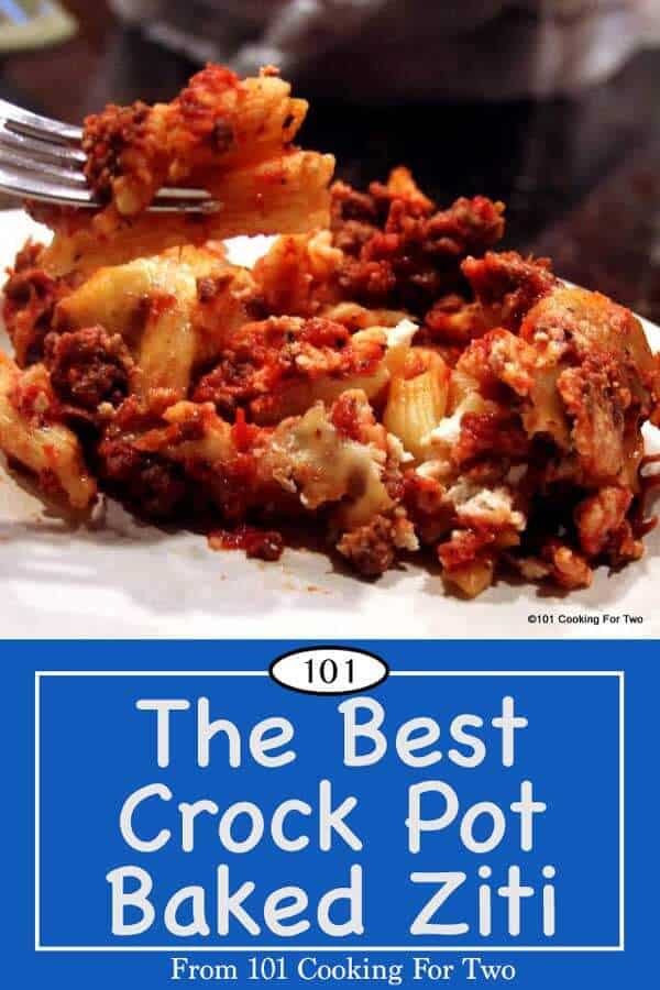 Fire up the crock pot for the best baked ziti you will ever eat. You may confuse it with great lasagna. With no precooking of the pasta, you will love this recipe. #BakedZiti #CrockpotBakedZiti #BestBakedZiti