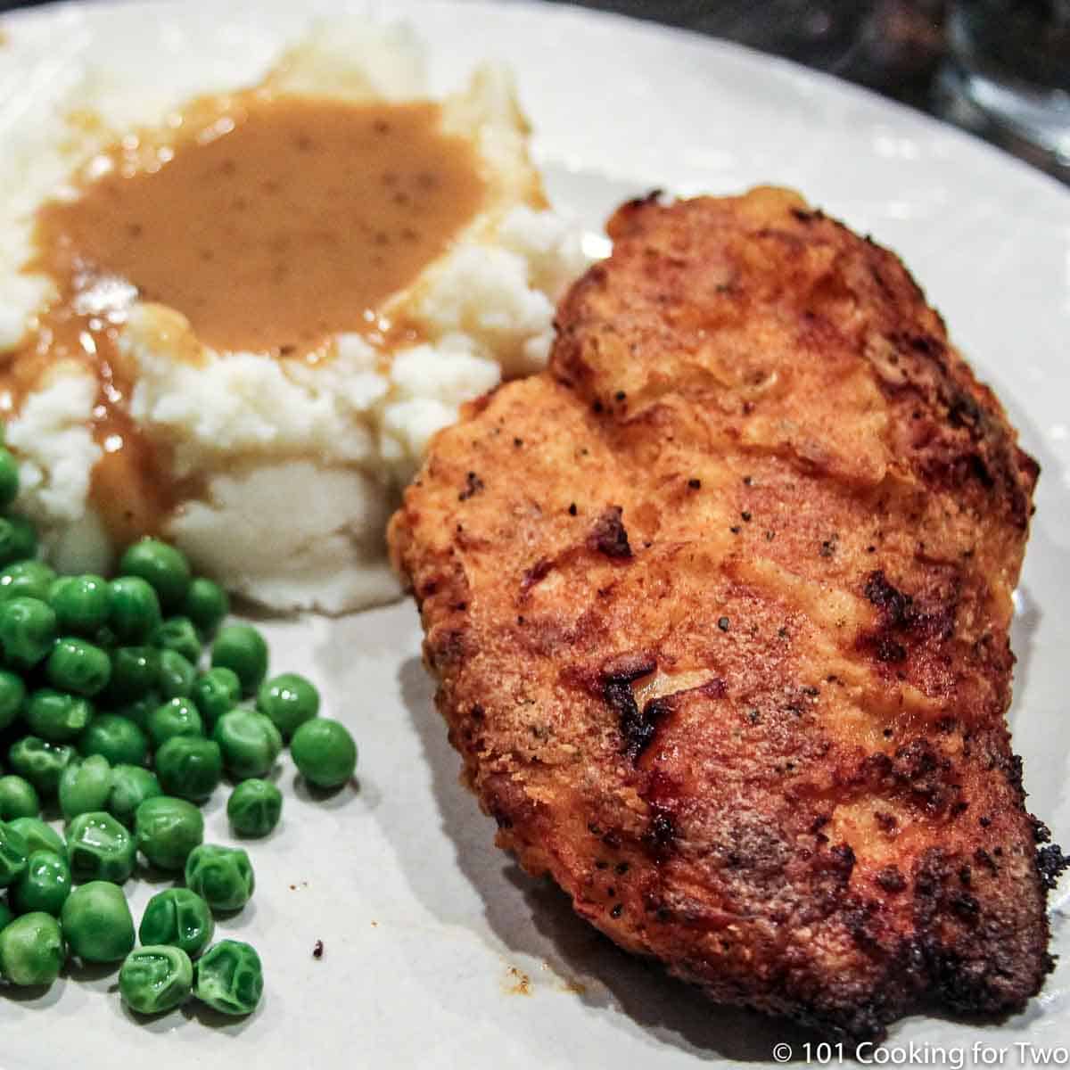 Oven Fried Chicken with Gavy on a plate